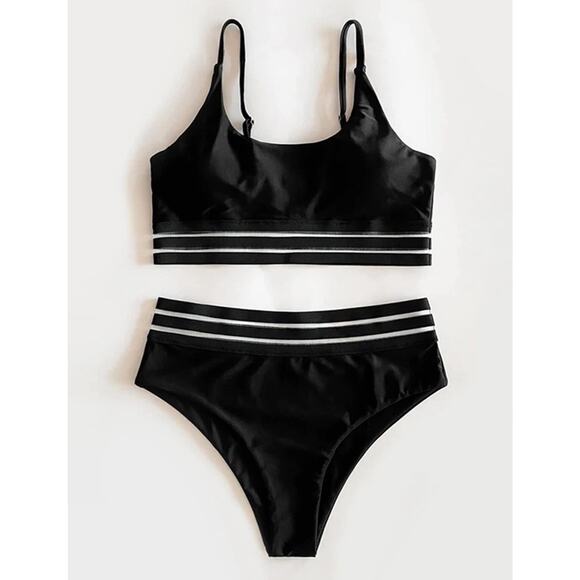 Unbranded Other - Women's High Waisted Bikini Cut Out Sports Crop Top Color Block Swimsuit Sz M